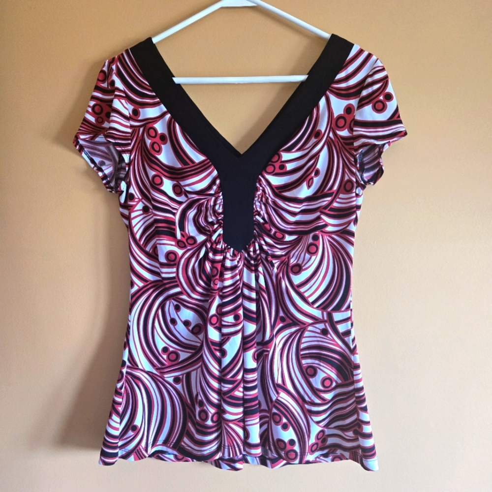 Dressbarn Wave Pattern V-Neck Top, 14